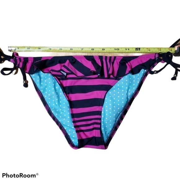 Y2K Vintage GUESS pink & Black Striped Swimsuit Bikini Bottoms Womens M Medium - Picture 2 of 6